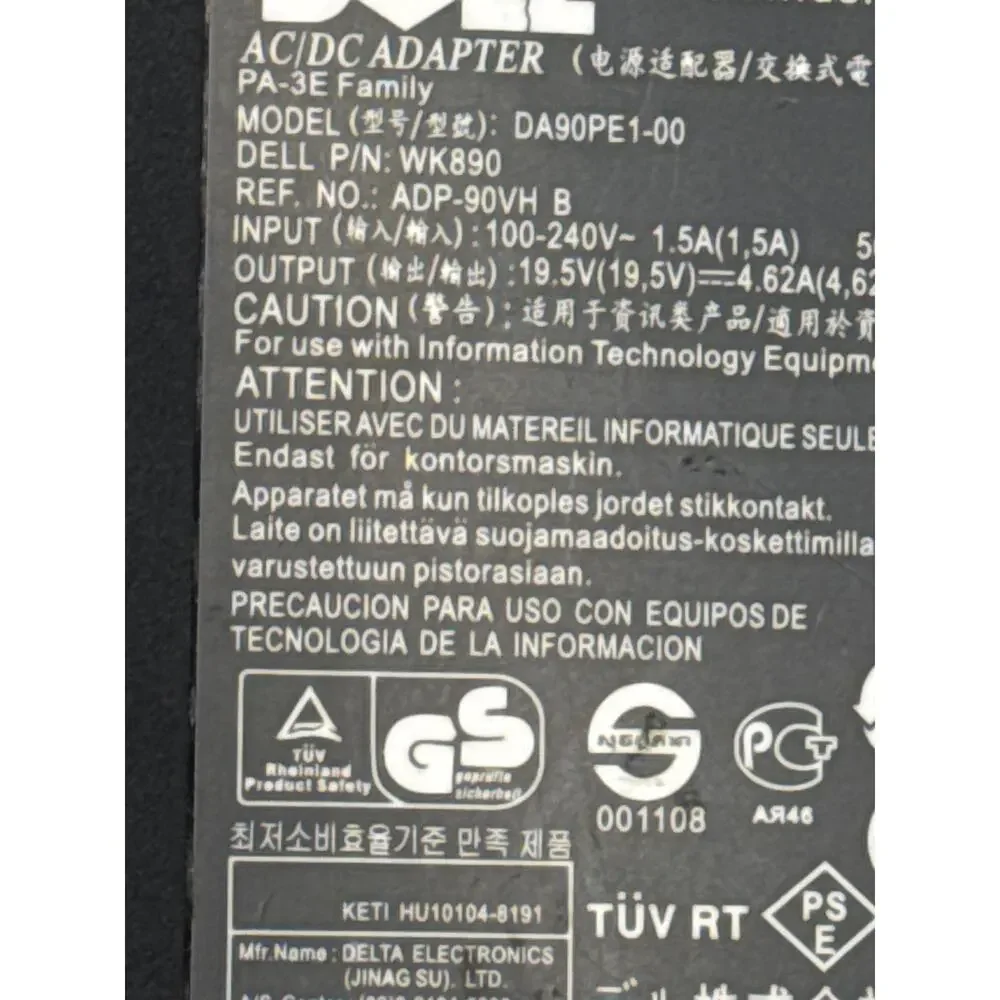 Genuine Dell 90W AC Adapter 19.5V 4.6A 0Y4M8K 0P0PT9 00W6KV 099H58 Latitude